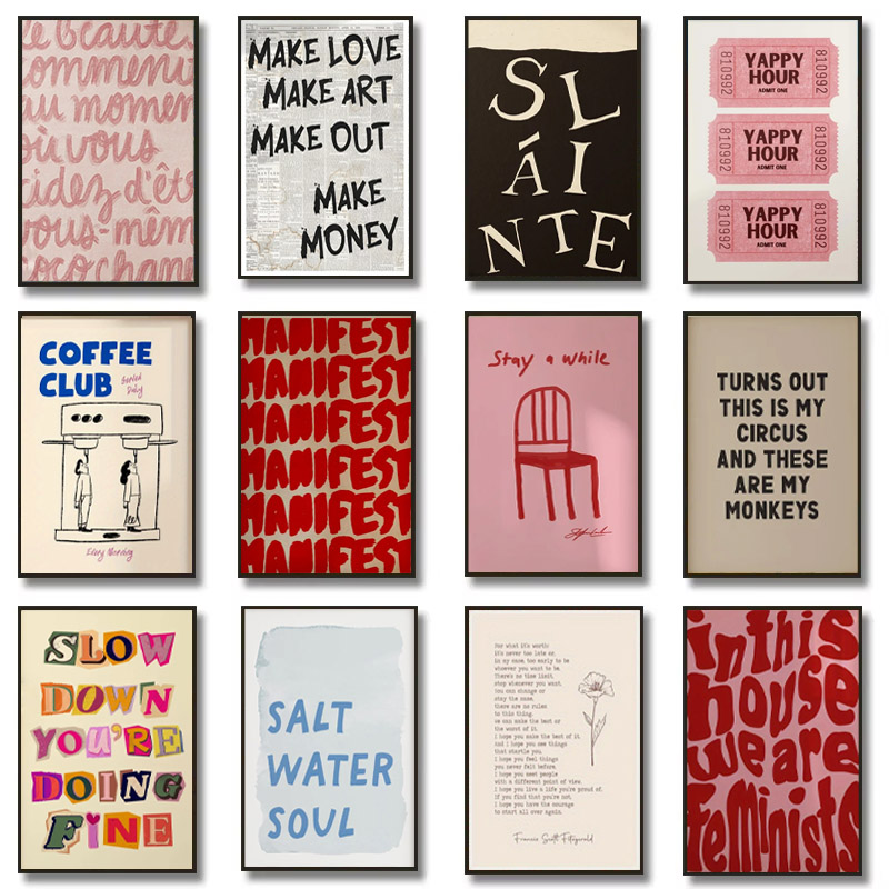 Home Decor Aesthetic Pinterest - 1pc 간단한 유행 텍스트 인쇄 포스터,