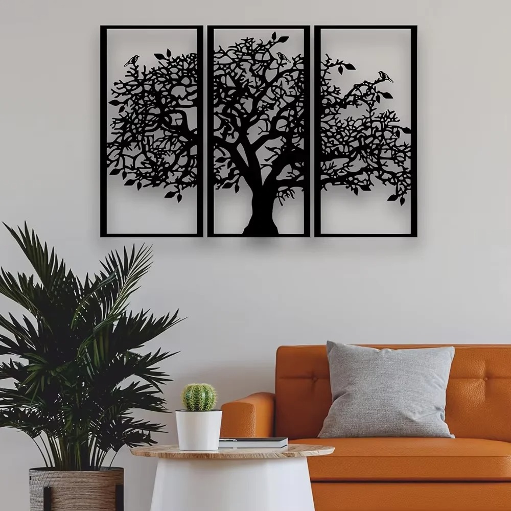 Home Decor Etsy - 3개 가족 나무 금속 벽 장식