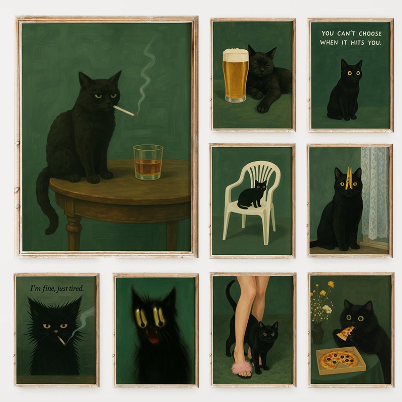 다크 유머 레트로 검은 고양이 흡연 캔버스 포스터, 무 - Home Decor Aesthetic Pinterest 리뷰 및 가격