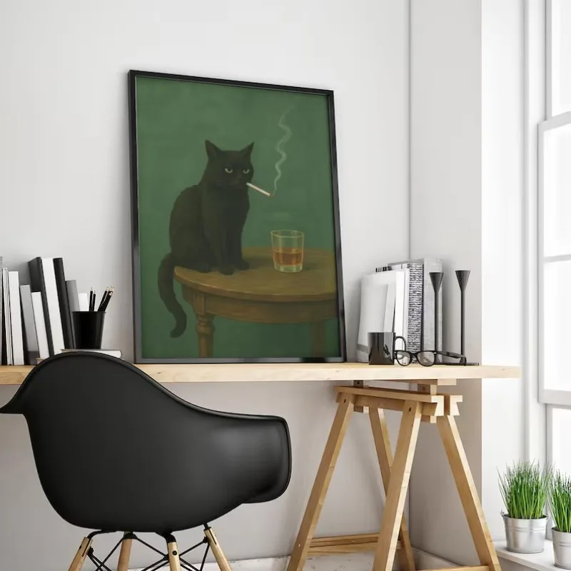 다크 유머 레트로 검은 고양이 흡연 캔버스 포스터, 무 - Home Decor Aesthetic Pinterest 리뷰 및 가격
