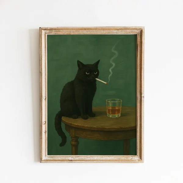 다크 유머 레트로 검은 고양이 흡연 캔버스 포스터, 무 - Home Decor Aesthetic Pinterest 리뷰 및 가격