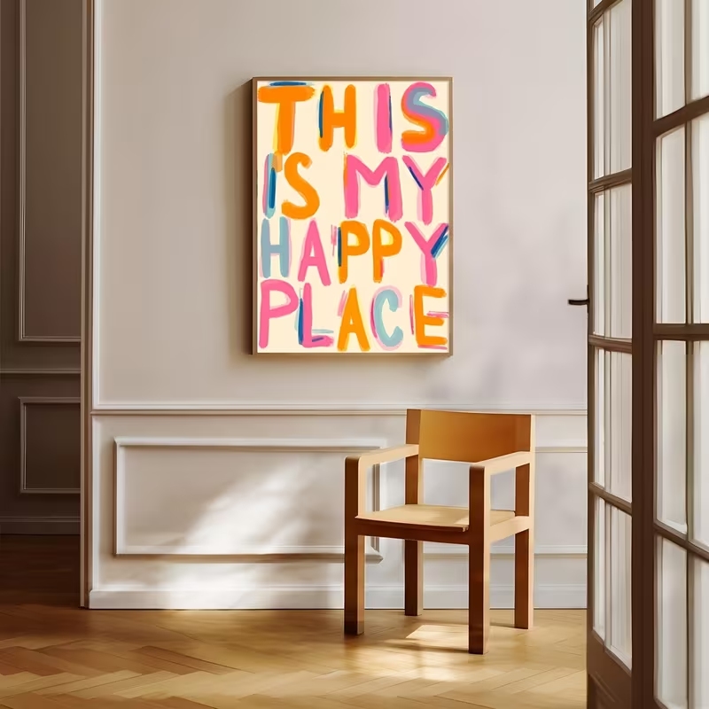 현대적인 '이곳은 나의 행복한 곳' 문구가 있는 벽 예 - Home Decor Nz 리뷰 및 가격