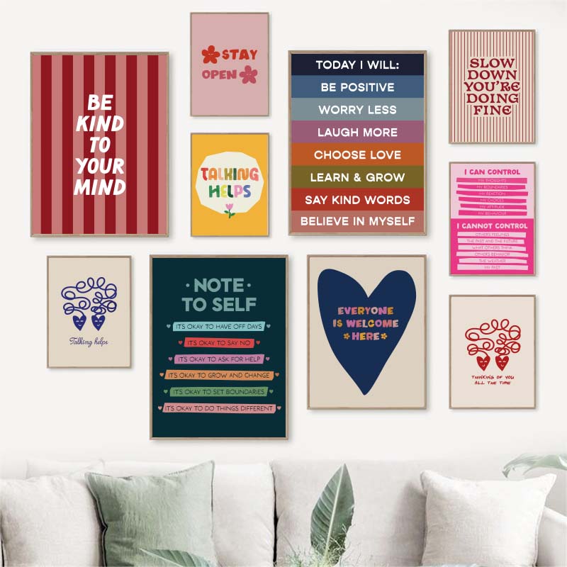 마음에 친절하십시오 정신 건강 심리학 벽 아트 캔버스  - Home Decor Aesthetic Pinterest 리뷰 및 가격