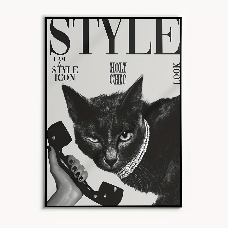 레트로 검은 고양이 전화 걸고 받고 있는 모습 벽 예술 - Home Decor Cat 리뷰 및 가격
