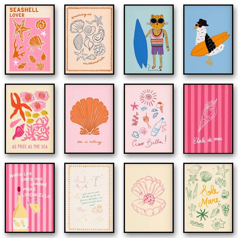 열대 Preppy 포스터 조개 해변 여름 포스터 인쇄  - Home Decor Aesthetic Pinterest 리뷰 및 가격
